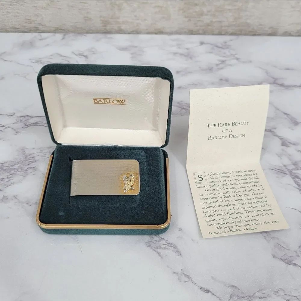 Barlow Vintage Gold Toned Money Clip with Eagle and Original Case
